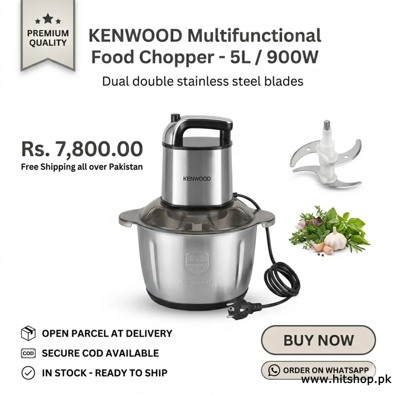 Kenwood Multifunctional Food Chopper 5L - 900W Electric Meat Grinder